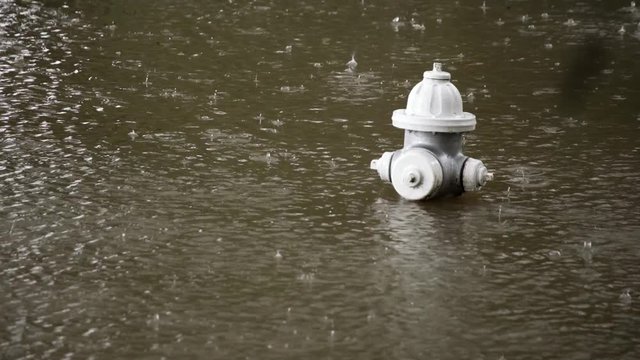 fireplug showing how flooded a street is during hurricane harvey