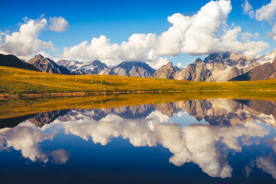Beautiful mountain landscape view of Koruldi lakes in Svaneti national park
