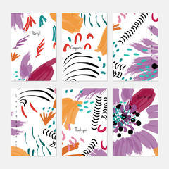 Rough drawn with marker brush spring flowers and seeds