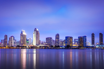 San Diego, California, USA downtown skyline at the Embarcadero - obrazy, fototapety, plakaty