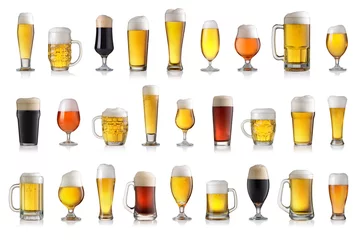 Poster Bière Set of various full beer glasses. Isolated on white background
