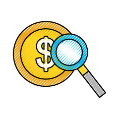 currency coin dollar money with magnifier business vector illustration