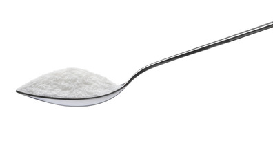 Spoon of sugar isolated on white background