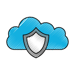 cloud shield protection secure system technology icon vector illustration
