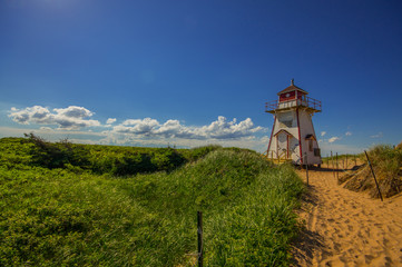 lighthouse near the beach at Saint Peters bay, Prince Edward Island