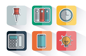 office elements related icons over colorful circles and white background vector illustration