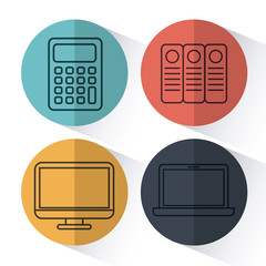 office elements related icons over colorful circles and white background vector illustration