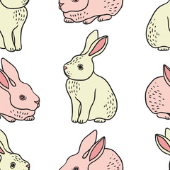 Little White Rabbit Vector Seamless Pattern