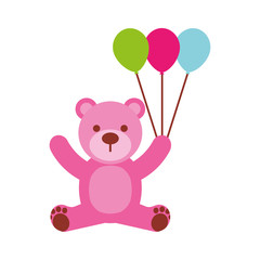 baby shower teddy girl and balloon cute animal vector illustration
