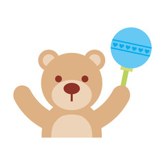 baby shower teddy boy rattler toy animal vector illustration