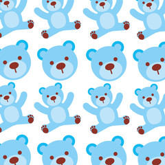 cartoon blue bear boy baby shower seamless pattern design vector illustration