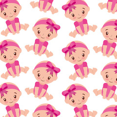 cute girl baby shower sitting seamless pattern design vector illustration