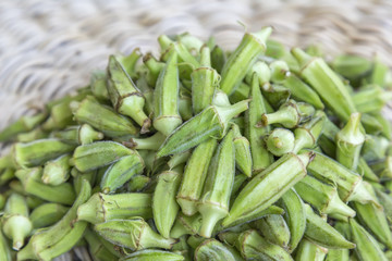 A pile of uncooked fresh Okra