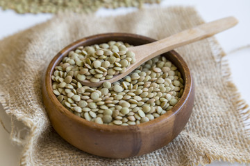 Dry Green Organic Lentils in a Bowl Ready to Cook