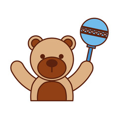 baby shower teddy boy rattler toy animal vector illustration