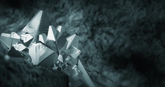 A Geode of platinum sitting in a dark cave