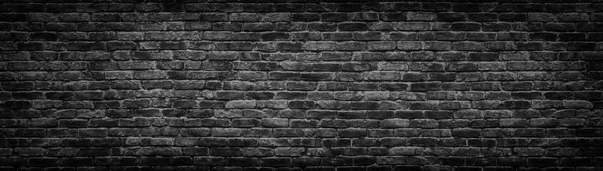black brick wall panoramic background for design