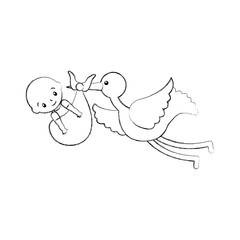 stork with a baby boy in a bag arrival image vector illustration