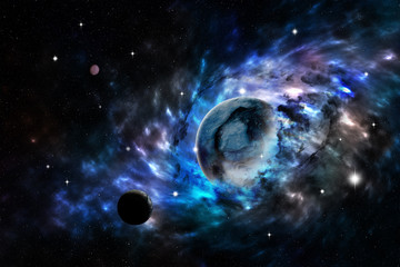 planet with rings in the garaxy.