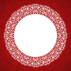 Round lace frame with a place for text. Background for wedding invitation, greeting card. Vector Illustration