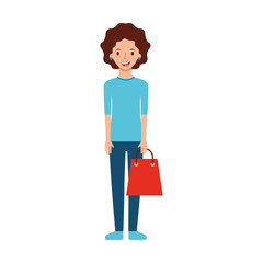 Fototapeta premium happy young woman with paper bag gift shopping vector illustration