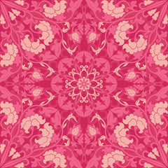 Pink floral pattern.
