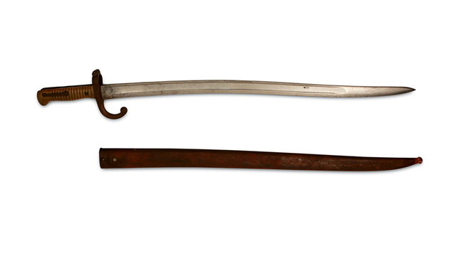 1867 French Yataghan Sword Bayonet on White Background