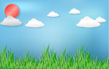 Obraz premium Summer view green tree paper made and grass