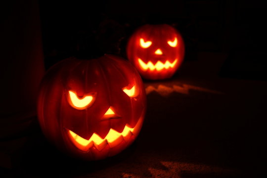 Halloween glowing Pumpkins at Night
