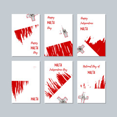 Malta Patriotic Cards for National Day. Expressive Brush Stroke in National Flag Colors on white card background. Malta Patriotic Vector Greeting Card.