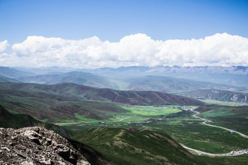 Beautiful blue green layers of tropical mountain range, mountain layer, panorama view.