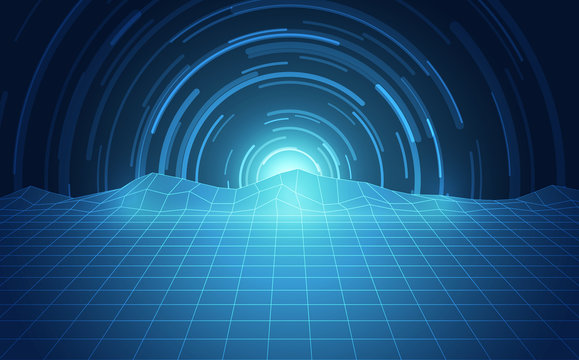 Abstract landscape background. Mesh structure. Polygonal wireframe background. 3d technology vector illustration