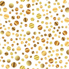 Golden dots seamless pattern on white background. Curious gradient golden dots endless random scattered confetti on white background. Confetti fall chaotic decor. Modern creative pattern.