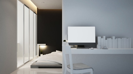 workplace and bedroom in hotel or apartment - Interior design - 3D Rendering