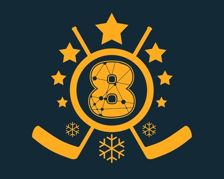 8 Number Vector Illustration. Classic Style Sport Team Font. Numbers Decorated By Lines And Dots Pattern. Ice Hockey Emblem