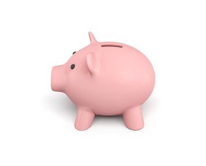 3d rendering of a pink ceramic piggy bank isolated on white background.