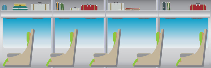  bus and seat with bag and blue window vector