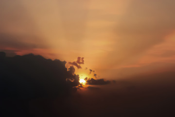 Dramatic atmosphere panorama view of beautiful summer sunset sky and clouds.