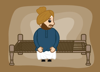 Happy Cartoon Sardar Face Expression Vector Illustration