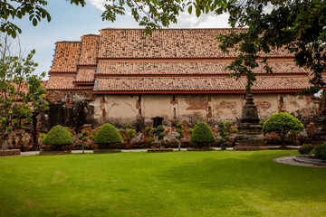 old brick buddhist church in wat yai chai mongkol atyutthaya world heritage site of unesco central of thailand