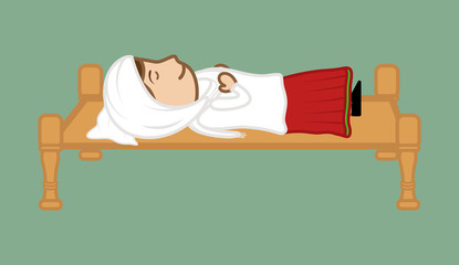 Cartoon Woman Sleeping on Traditional Bed