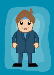 Happy Young Cartoon Sardar - Businessman Character