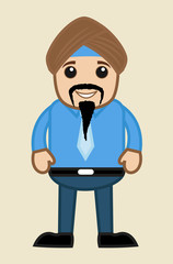 Happy Young Cartoon Businessman Sardar Character