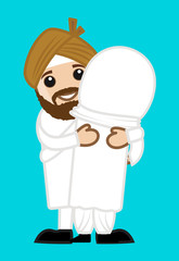 Cartoon Sardar and Woman Hugging