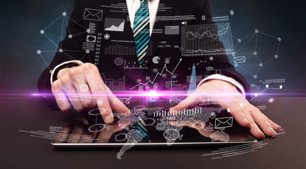 Finantial concept with typing businessman