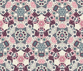 Fototapeta premium Abstract seamless pattern, background. Graphic mosaic. Geometric elements, painted in vintage colors. Useful as design element for texture and artistic compositions.