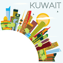 Kuwait Skyline with Color Buildings, Blue Sky and Copy Space.