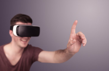 Man wearing virtual reality goggles