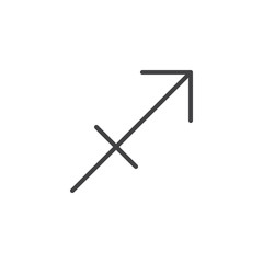 Sagittarius zodiac sign line icon, outline vector sign, linear style pictogram isolated on white. Astrology symbol, logo illustration. Editable stroke.