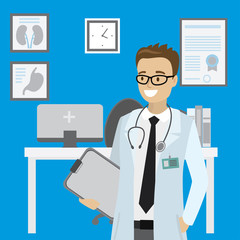 Smile caucasian male doctor in office.